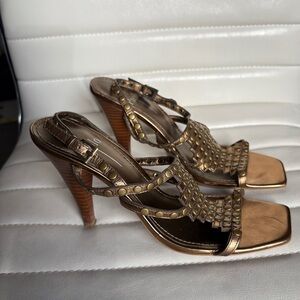 Linea Paulo Elegant Gold Strappy Heels Size 7.5M